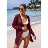 image:imageGRECERELLE Lightweight Cardigan Sweaters for Women Crochet Knit Open Front Long Sleeve Loose Casual Boho Summer Beach CoverupWine Red