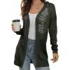 image:imageGRECERELLE Lightweight Cardigan Sweaters for Women Crochet Knit Open Front Long Sleeve Loose Casual Boho Summer Beach CoverupArmy Green