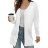 image:imageGRECERELLE Lightweight Cardigan Sweaters for Women Crochet Knit Open Front Long Sleeve Loose Casual Boho Summer Beach CoverupAwhite
