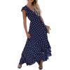 image:imageGRECERELLE 2026 Womens Spring Summer Boho Floral Print VNeck Faux Wrap Maxi Dress for Wedding Guest Graduation Party01 Polka Dotsnavy Blue