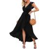 image:imageGRECERELLE 2026 Womens Spring Summer Boho Floral Print VNeck Faux Wrap Maxi Dress for Wedding Guest Graduation Party02 Black