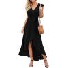 image:imageGRECERELLE 2026 Womens Spring Summer Boho Floral Print VNeck Faux Wrap Maxi Dress for Wedding Guest Graduation Party02 Black