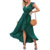 image:imageGRECERELLE 2026 Womens Spring Summer Boho Floral Print VNeck Faux Wrap Maxi Dress for Wedding Guest Graduation Party04 Dark Green