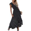 image:imageGRECERELLE 2026 Womens Spring Summer Boho Floral Print VNeck Faux Wrap Maxi Dress for Wedding Guest Graduation Party05 Polka Dotsblack