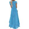 image:imageGRECERELLE 2026 Womens Spring Summer Boho Floral Print VNeck Faux Wrap Maxi Dress for Wedding Guest Graduation Party07 Polka Dotslight Blue