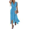 image:imageGRECERELLE 2026 Womens Spring Summer Boho Floral Print VNeck Faux Wrap Maxi Dress for Wedding Guest Graduation Party07 Polka Dotslight Blue