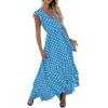 image:imageGRECERELLE 2026 Womens Spring Summer Boho Floral Print VNeck Faux Wrap Maxi Dress for Wedding Guest Graduation Party07 Polka Dotslight Blue