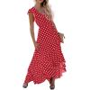 image:imageGRECERELLE 2026 Womens Spring Summer Boho Floral Print VNeck Faux Wrap Maxi Dress for Wedding Guest Graduation Party09 Polka Dotsred