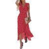 image:imageGRECERELLE 2026 Womens Spring Summer Boho Floral Print VNeck Faux Wrap Maxi Dress for Wedding Guest Graduation Party09 Polka Dotsred