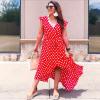 image:imageGRECERELLE 2026 Womens Spring Summer Boho Floral Print VNeck Faux Wrap Maxi Dress for Wedding Guest Graduation Party09 Polka Dotsred