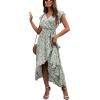 image:imageGRECERELLE 2026 Womens Spring Summer Boho Floral Print VNeck Faux Wrap Maxi Dress for Wedding Guest Graduation Party13 Fp Lily Green