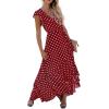 image:imageGRECERELLE 2026 Womens Spring Summer Boho Floral Print VNeck Faux Wrap Maxi Dress for Wedding Guest Graduation Party14 Polka Dotswine Red