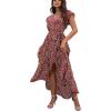 image:imageGRECERELLE 2026 Womens Spring Summer Boho Floral Print VNeck Faux Wrap Maxi Dress for Wedding Guest Graduation Party15 Fp Cockscomb Flower
