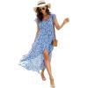 image:imageGRECERELLE 2026 Womens Spring Summer Boho Floral Print VNeck Faux Wrap Maxi Dress for Wedding Guest Graduation Party16 Fp Cherryblossomblue