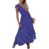 image:imageGRECERELLE 2026 Womens Spring Summer Boho Floral Print VNeck Faux Wrap Maxi Dress for Wedding Guest Graduation Party18 Polka Dotsroyal Blue