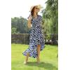 image:imageGRECERELLE 2026 Womens Spring Summer Boho Floral Print VNeck Faux Wrap Maxi Dress for Wedding Guest Graduation Party29 Fp Big Lily Navy