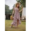 image:imageGRECERELLE 2026 Womens Spring Summer Boho Floral Print VNeck Faux Wrap Maxi Dress for Wedding Guest Graduation Party40 Fp Brindle Purple Gray