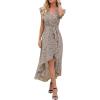 image:imageGRECERELLE 2026 Womens Spring Summer Boho Floral Print VNeck Faux Wrap Maxi Dress for Wedding Guest Graduation Party03 Fp Floret Coffee