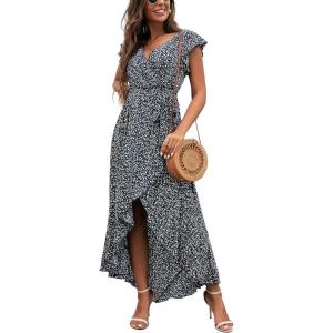image:imageGRECERELLE 2026 Womens Spring Summer Boho Floral Print VNeck Faux Wrap Maxi Dress for Wedding Guest Graduation Party20 Fp Jasmine Navy
