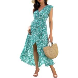 image:imageGRECERELLE 2026 Womens Spring Summer Boho Floral Print VNeck Faux Wrap Maxi Dress for Wedding Guest Graduation Party22 Fp Cherryblossomgreen