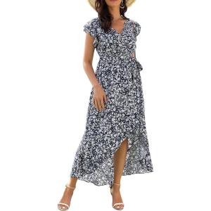 image:imageGRECERELLE 2026 Womens Spring Summer Boho Floral Print VNeck Faux Wrap Maxi Dress for Wedding Guest Graduation Party30 Fp Cherryblossomblack