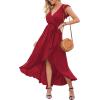 image:imageGRECERELLE 2026 Womens Spring Summer Boho Floral Print VNeck Faux Wrap Maxi Dress for Wedding Guest Graduation Party08 Wine Red