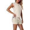image:imageGRECERELLE 2026 Womens Summer 2 Piece Skort Set Cap Sleeve Round Neck Top amp Tennis Skirt with Pockets for Athletic amp CasualApricot White