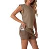 image:imageGRECERELLE 2026 Womens Summer 2 Piece Skort Set Cap Sleeve Round Neck Top amp Tennis Skirt with Pockets for Athletic amp CasualLight Coffee