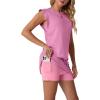 image:imageGRECERELLE 2026 Womens Summer 2 Piece Skort Set Cap Sleeve Round Neck Top amp Tennis Skirt with Pockets for Athletic amp CasualRose Red