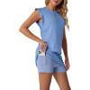 image:imageGRECERELLE 2026 Womens Summer 2 Piece Skort Set Cap Sleeve Round Neck Top amp Tennis Skirt with Pockets for Athletic amp CasualSky Blue