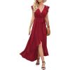 image:imageGRECERELLE 2026 Womens Spring Summer Boho Floral Print VNeck Faux Wrap Maxi Dress for Wedding Guest Graduation Party08 Wine Red