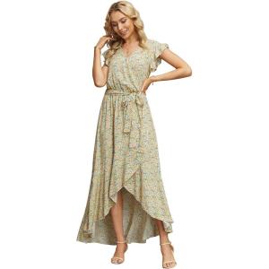 image:imageGRECERELLE 2026 Womens Spring Summer Boho Floral Print VNeck Faux Wrap Maxi Dress for Wedding Guest Graduation Party32 Fp Floret Yellow