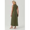 image:imageGRECERELLE Womens 2026 Spring Summer Casual Mock Neck Sleeveless Flared Maxi Dress with Pockets XS  3XLArmy Green