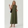 image:imageGRECERELLE Womens 2026 Spring Summer Casual Mock Neck Sleeveless Flared Maxi Dress with Pockets XS  3XLArmy Green
