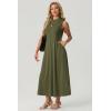 image:imageGRECERELLE Womens 2026 Spring Summer Casual Mock Neck Sleeveless Flared Maxi Dress with Pockets XS  3XLArmy Green