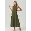image:imageGRECERELLE Womens 2026 Spring Summer Casual Mock Neck Sleeveless Flared Maxi Dress with Pockets XS  3XLArmy Green