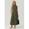 image:imageGRECERELLE Womens 2026 Spring Summer Casual Mock Neck Sleeveless Flared Maxi Dress with Pockets XS  3XLArmy Green