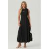 image:imageGRECERELLE Womens 2026 Spring Summer Casual Mock Neck Sleeveless Flared Maxi Dress with Pockets XS  3XLBlack