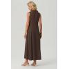 image:imageGRECERELLE Womens 2026 Spring Summer Casual Mock Neck Sleeveless Flared Maxi Dress with Pockets XS  3XLDark Coffee