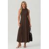 image:imageGRECERELLE Womens 2026 Spring Summer Casual Mock Neck Sleeveless Flared Maxi Dress with Pockets XS  3XLDark Coffee