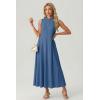 image:imageGRECERELLE Womens 2026 Spring Summer Casual Mock Neck Sleeveless Flared Maxi Dress with Pockets XS  3XLDenim Blue