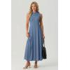 image:imageGRECERELLE Womens 2026 Spring Summer Casual Mock Neck Sleeveless Flared Maxi Dress with Pockets XS  3XLDenim Blue