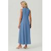 image:imageGRECERELLE Womens 2026 Spring Summer Casual Mock Neck Sleeveless Flared Maxi Dress with Pockets XS  3XLDenim Blue