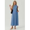 image:imageGRECERELLE Womens 2026 Spring Summer Casual Mock Neck Sleeveless Flared Maxi Dress with Pockets XS  3XLDenim Blue
