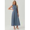 image:imageGRECERELLE Womens 2026 Spring Summer Casual Mock Neck Sleeveless Flared Maxi Dress with Pockets XS  3XLDenim Blue