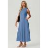 image:imageGRECERELLE Womens 2026 Spring Summer Casual Mock Neck Sleeveless Flared Maxi Dress with Pockets XS  3XLDenim Blue
