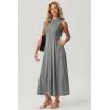 image:imageGRECERELLE Womens 2026 Spring Summer Casual Mock Neck Sleeveless Flared Maxi Dress with Pockets XS  3XLGray