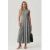 image:imageGRECERELLE Womens 2026 Spring Summer Casual Mock Neck Sleeveless Flared Maxi Dress with Pockets XS  3XLGray