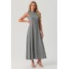 image:imageGRECERELLE Womens 2026 Spring Summer Casual Mock Neck Sleeveless Flared Maxi Dress with Pockets XS  3XLGray