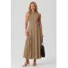 image:imageGRECERELLE Womens 2026 Spring Summer Casual Mock Neck Sleeveless Flared Maxi Dress with Pockets XS  3XLKhaki